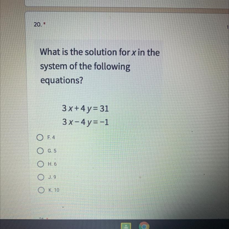 What is the solution for x in the system of the following equations? 3x+4 y= 31 3x-example-1