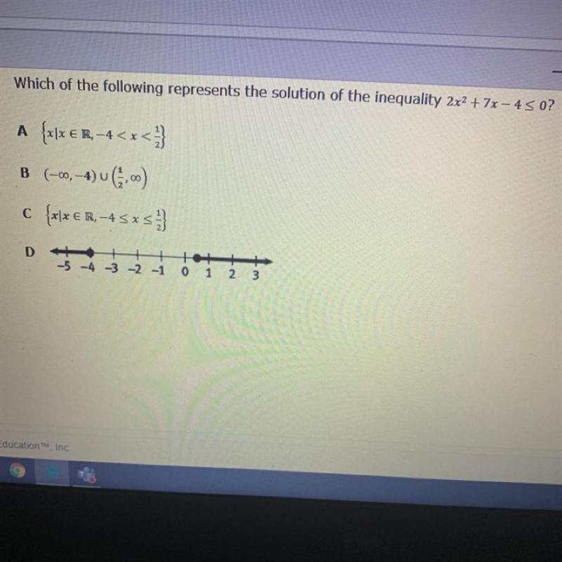 Which of the following represents the solution of the inequality 2x2 + 7x - 45 0? A-example-1