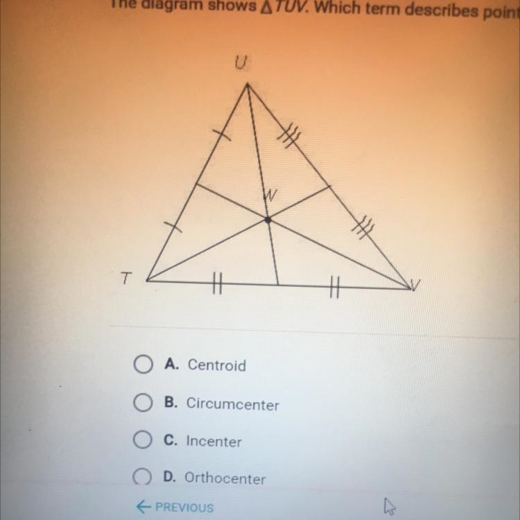 The diagram shows TUV. Which term describes point W?-example-1