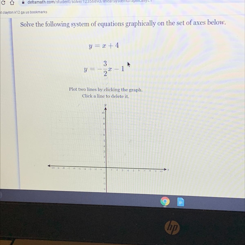 Solve the following system equation graphically on the set of axes below y= x+4 and-example-1