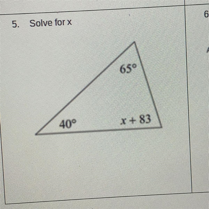 Solve for x 65° 40° X+85°-example-1