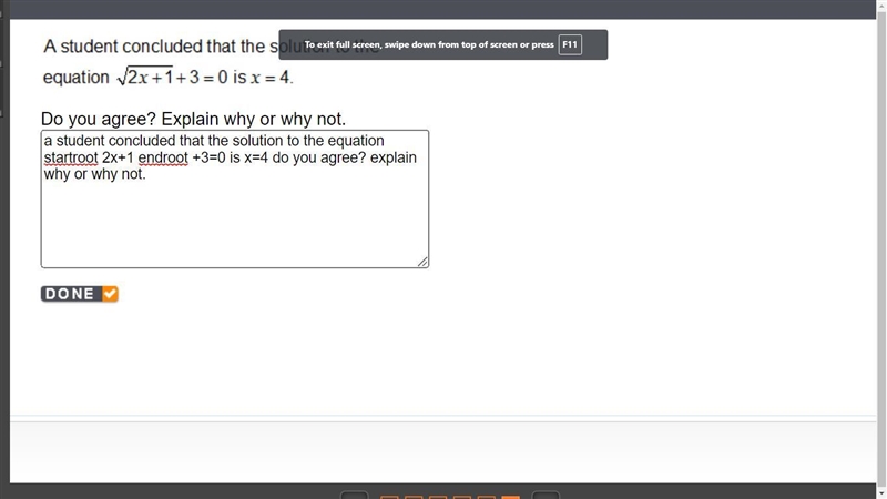 a student concluded that the solution to the equation startroot 2x+1 endroot +3=0 is-example-1