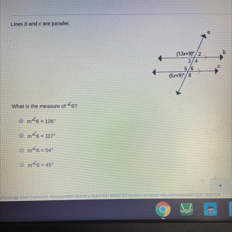 Lines b and c are parallel. What is the measure of angle 6?-example-1