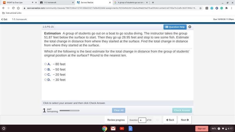 Which of the following is the best estimate for the total change in distance from-example-1