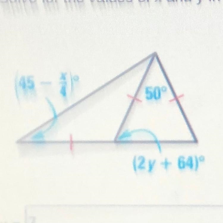 Solve for the values of x and y in the diagram-example-1