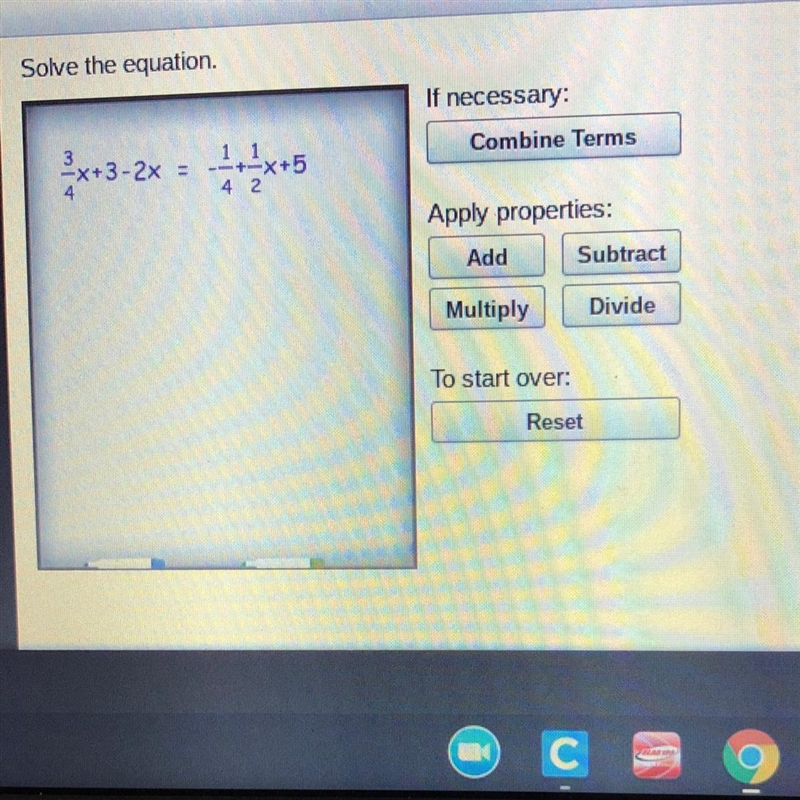 Solve the equation. 3/4x3-2x = -1/4+1/2+5-example-1