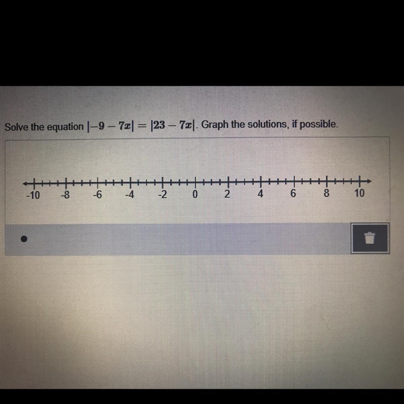 Solve the equation |-9-7x|=|23-7x|. Graph the solutions, if possible.-example-1