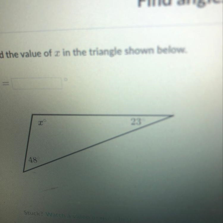 Find the volume of x in the triangle shown below-example-1