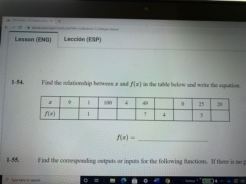 Can someone please help me! Question: Find the Relationship between x and f(x) in-example-1