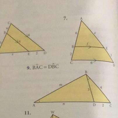 Find the sides marked with letters in questions 7 and 9 - all lengths are given in-example-1