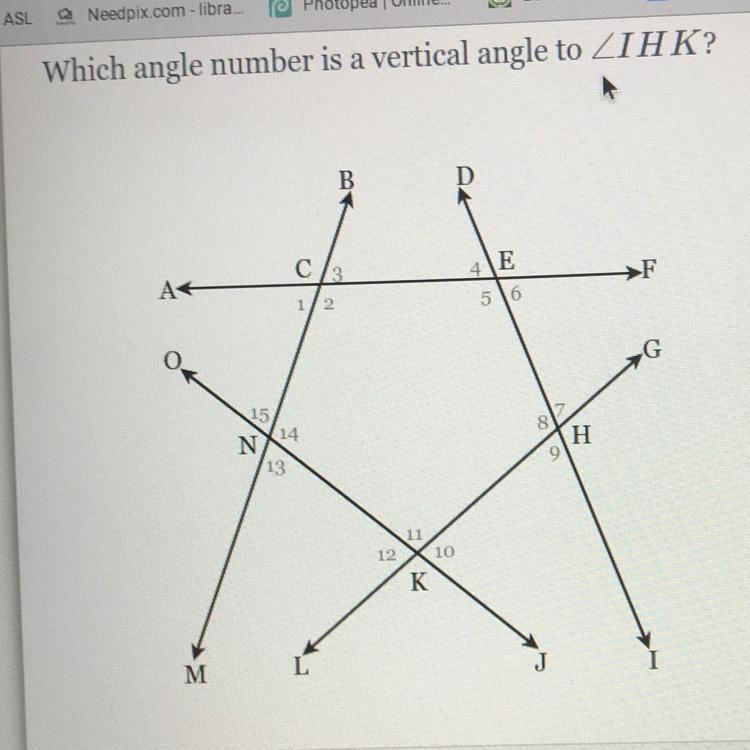 Which angle is vertical angle to-example-1