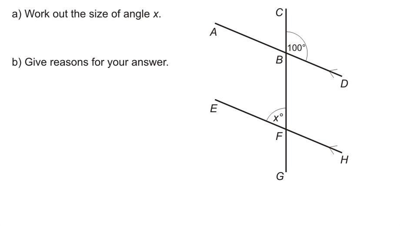 Work out the size of angle x and give reasons for your answer. Image attached.-example-1