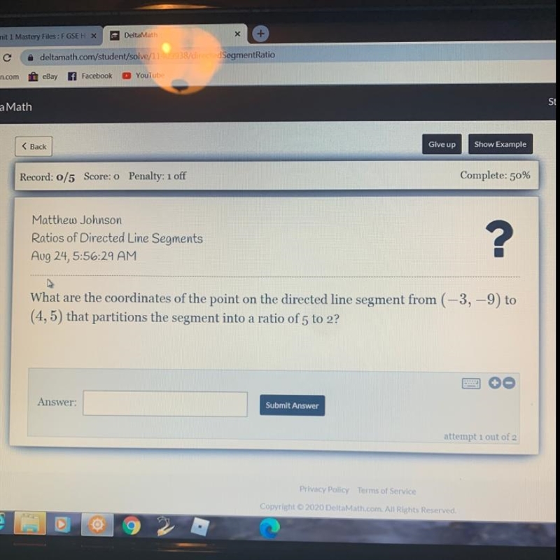 What are the coordinates of the point on the directed line segment from (-3, -9) to-example-1