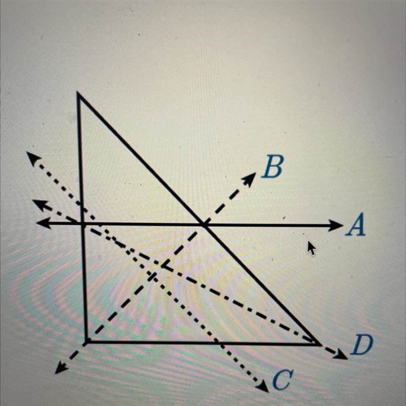 Which line is a line of symmetry for the triangle? A. A B. D C. B D. C-example-1