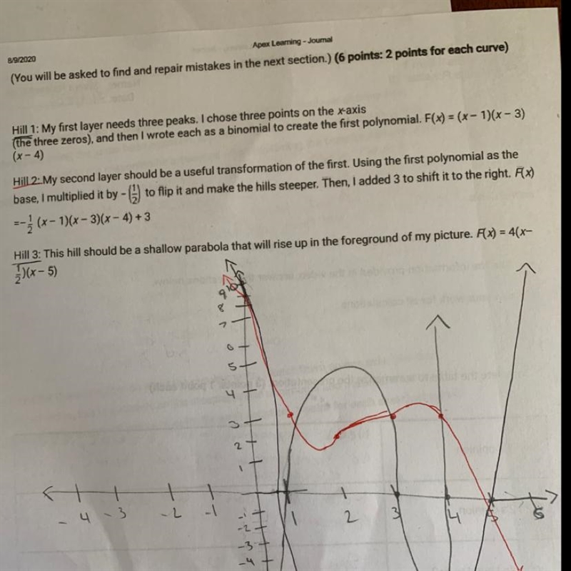 PLEASE HELP You have to create 3 functions to make hills on a grap Requirements are-example-1