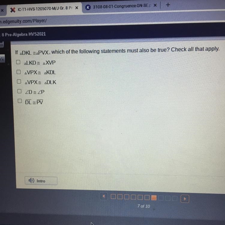 If DKL =.PVX, which of the following statements must also be true? Check all that-example-1