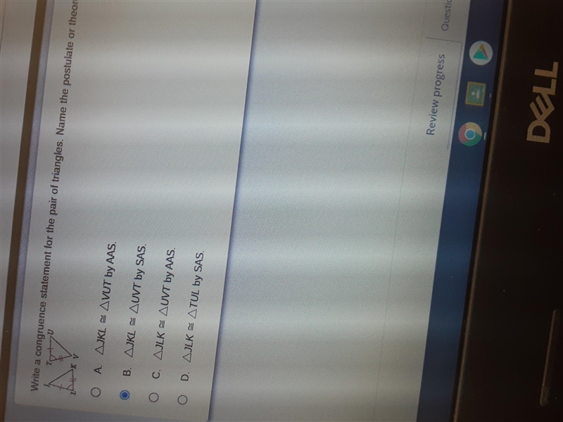 Write a congruence statement for the pair of triangles. Name the postulate or theorem-example-1