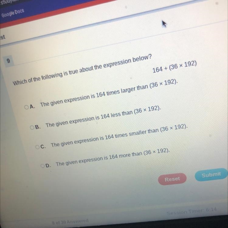 Which of the following is true about the expression below? 164 + (36 * 192) G-example-1