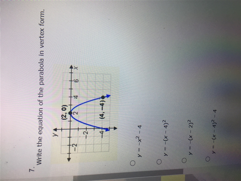 Write the equation of the parabola in vertex form-example-1