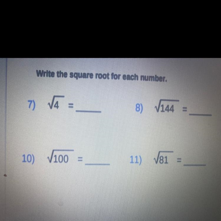 Write the square root for each number-example-1