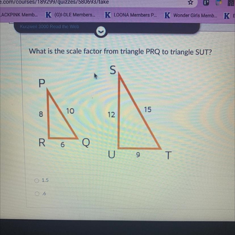 What is the scale factor from triangle PRQ to triangle SUT-example-1