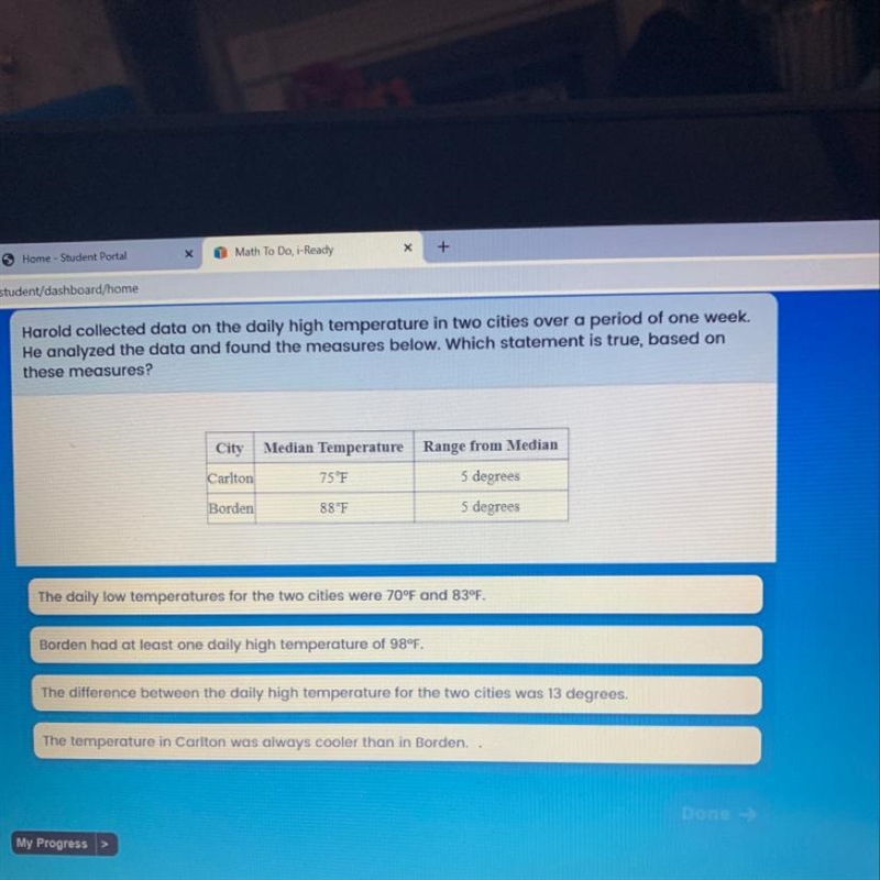 Harold collected data on the daily high temperature in two cities over a period of-example-1