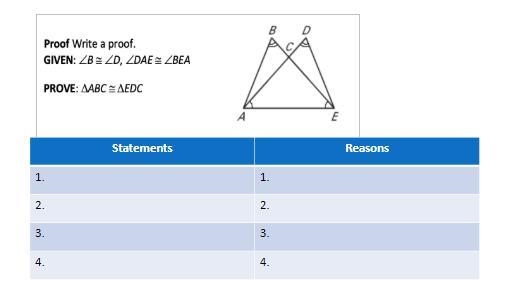 Write and solve your own proof. Given: Angle B is congruent to Angle D, Angle DAE-example-1