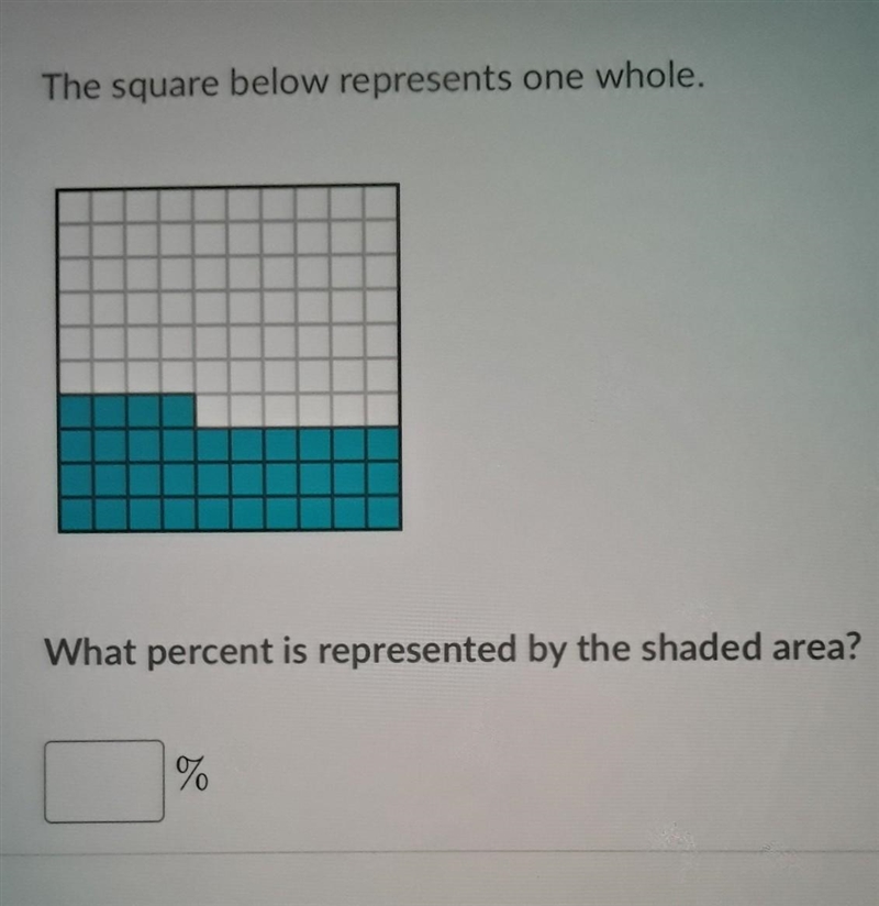 The square below represents one whole. What percent is represented by the shaded area-example-1