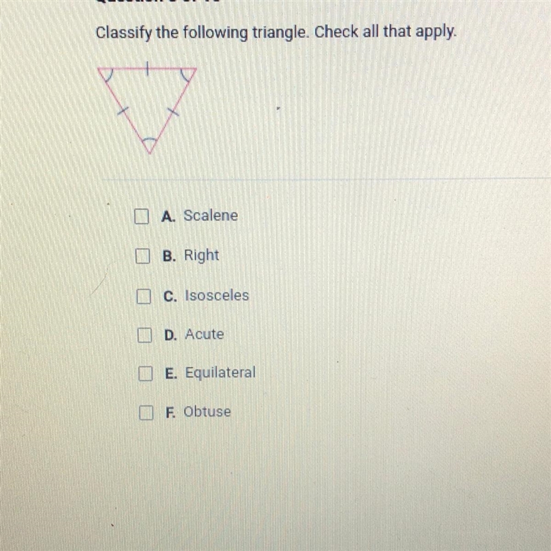 !!Helppp 13 points!! Classify the following triangle. Check all that apply.-example-1