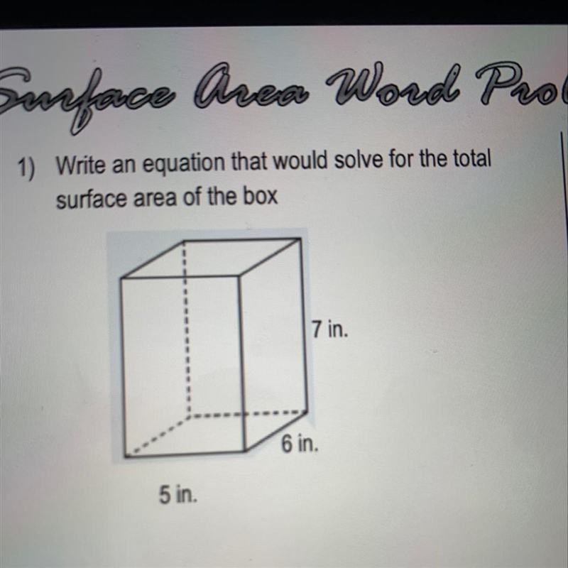 What’s the equation that would solve the surface area of the box-example-1