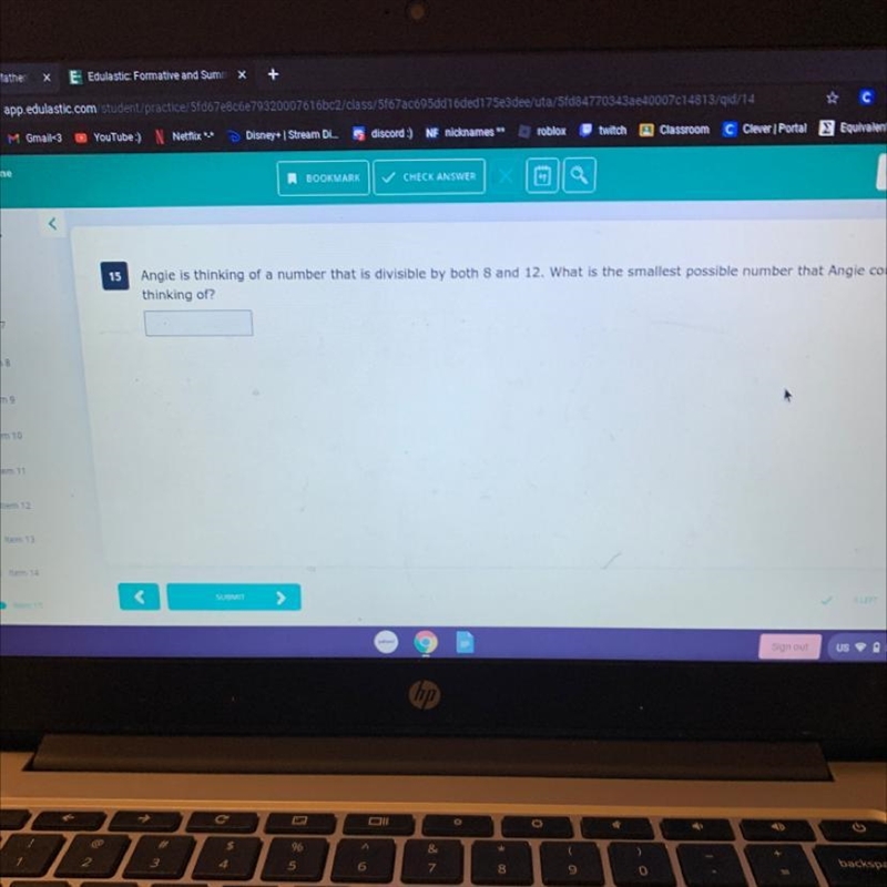 Angie is thinking of a number that is divisible by both 8 and 12. What is the smallest-example-1