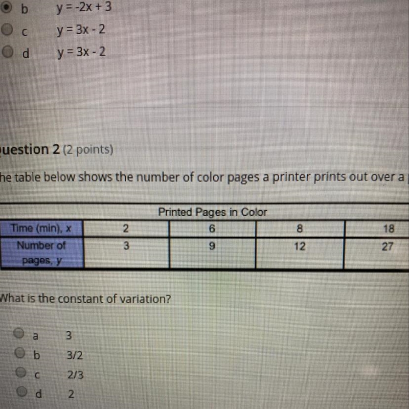 The table below shows the number of color pages a printer prints out over a period-example-1