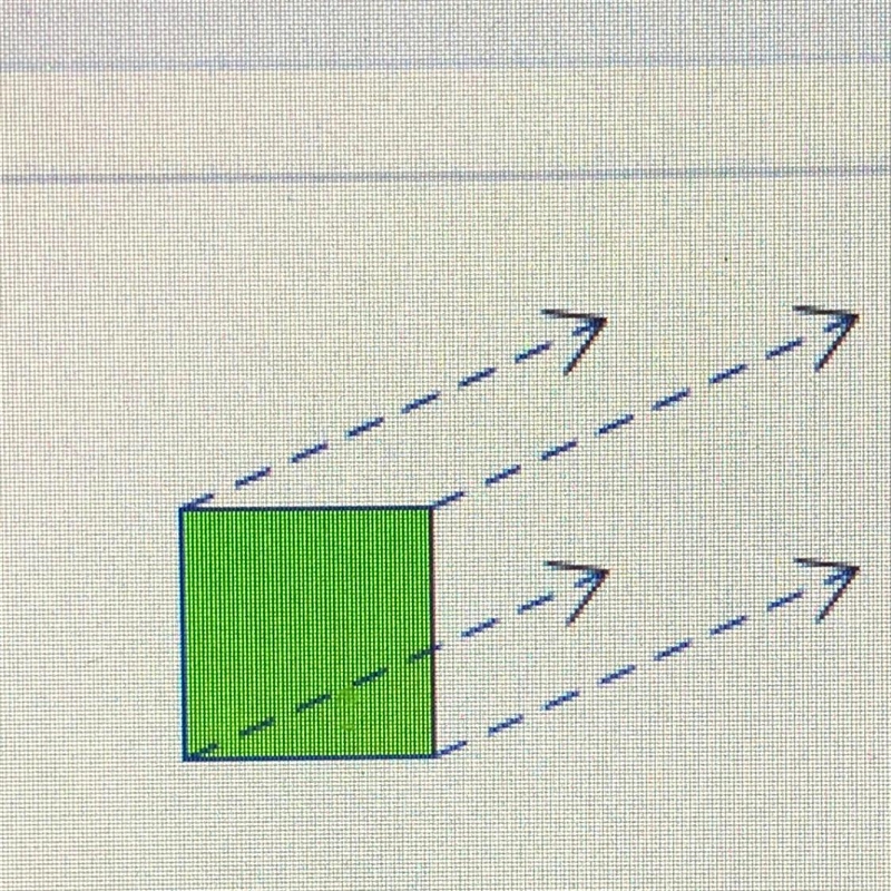 If the green square shown is translated along the dotted path, what three-dimensional-example-1