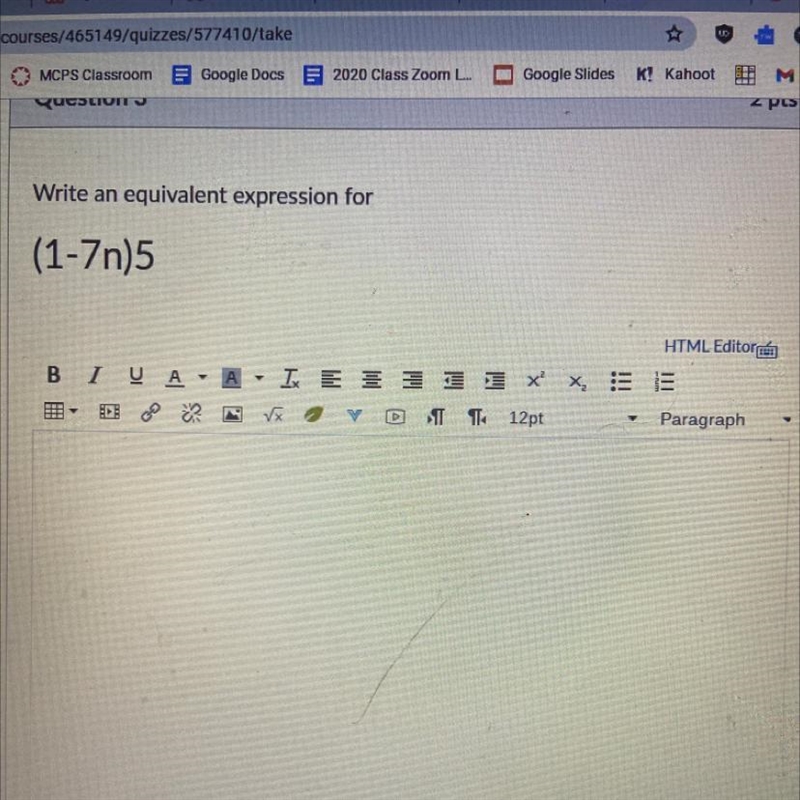 Write an equivalent expression for (1-7n)5-example-1