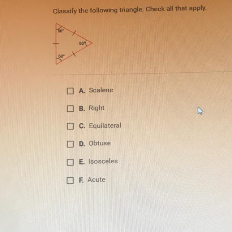 Classify the following triangle. Check all that apply.-example-1