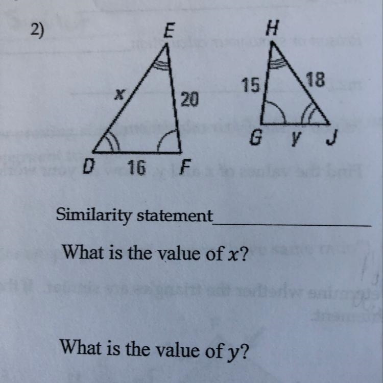 What is the value of x? What is the value of y?-example-1