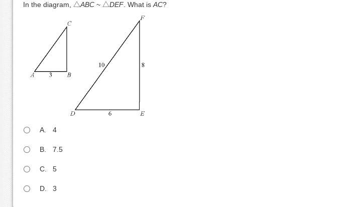 What is AC? is it A. 4 B.7.5 C 5 D. 3-example-1