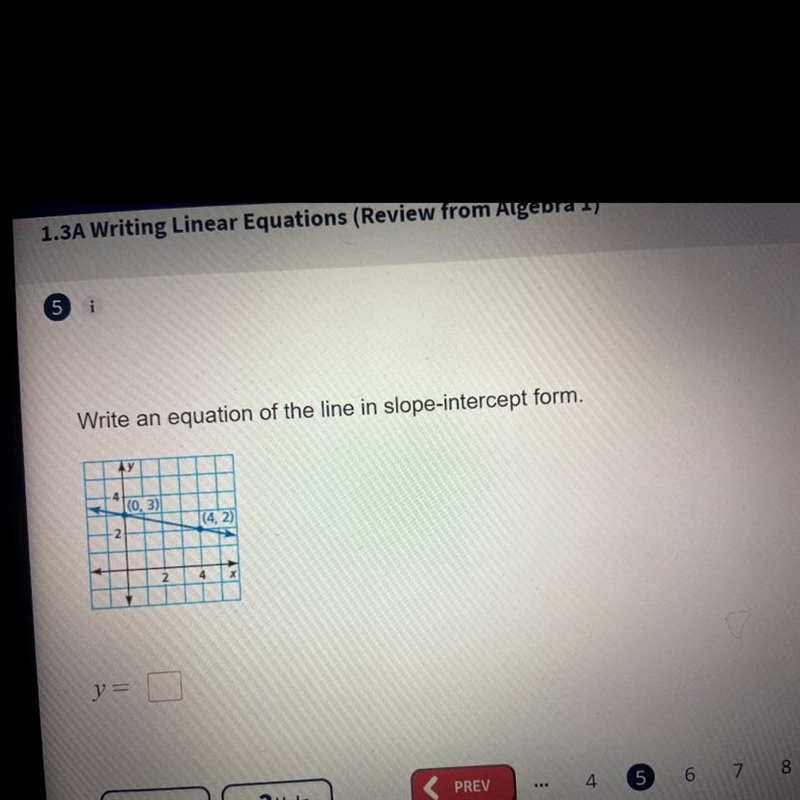 Write an equation of the line in slop intercept form-example-1