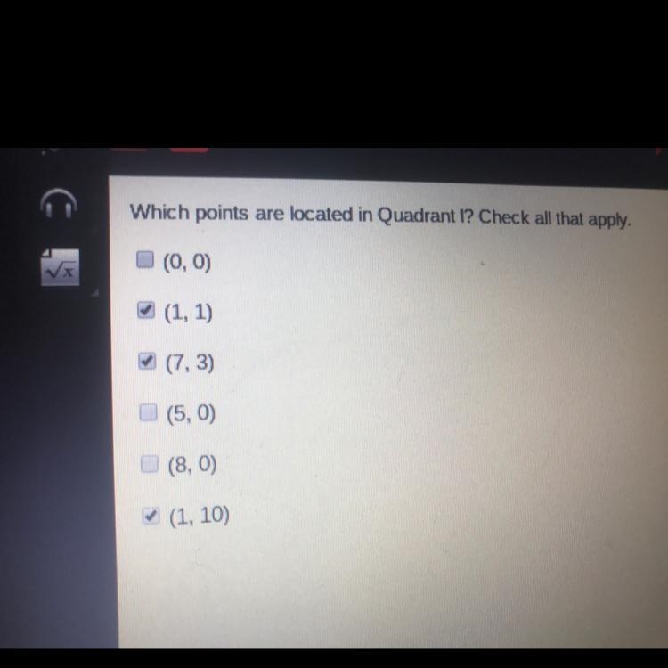 What points are located in quadrant 1-example-1