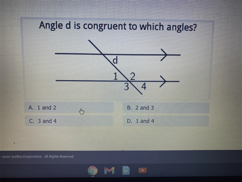 Angle d is congruent to which angles?-example-1