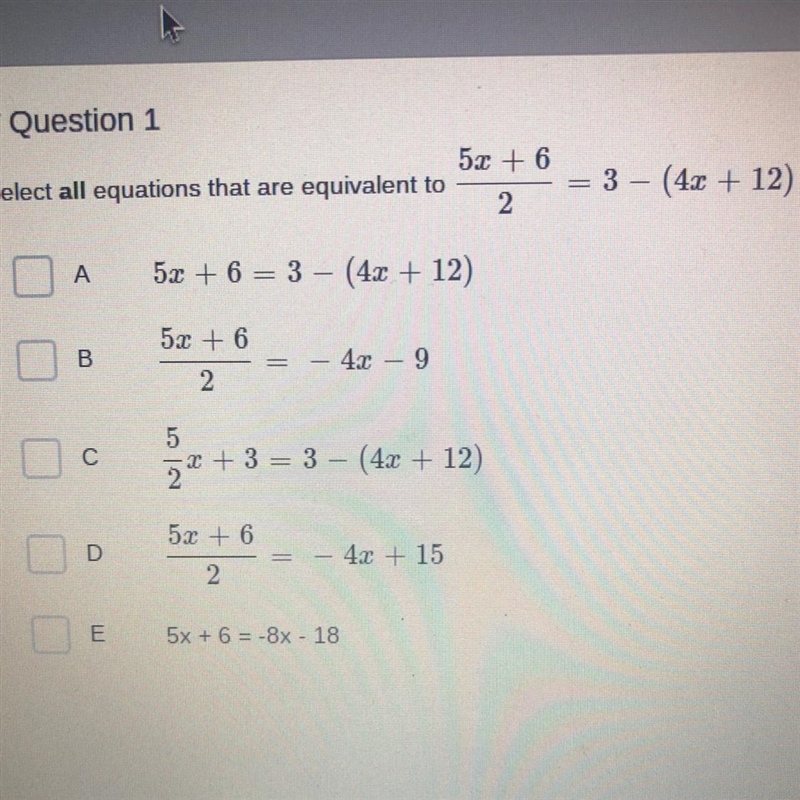 Which equations are equivalent to the equation?-example-1