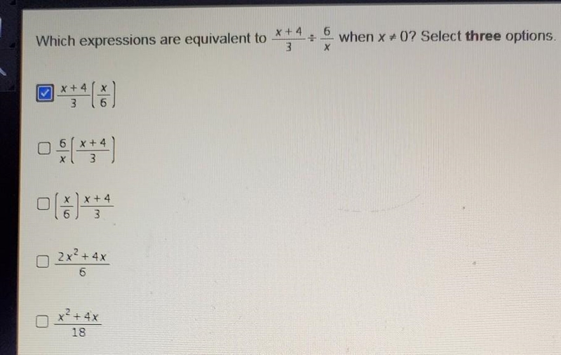 Which expressions are equivalent to x+4 : when X=0? Select three options. X 4 3 3 2x-example-1