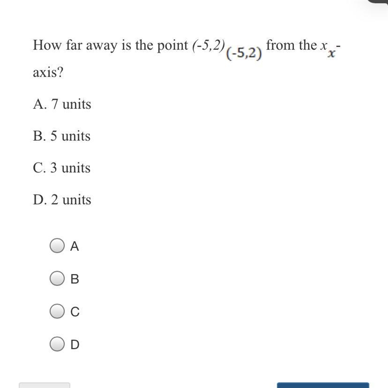 How far is the point (5,2) from the x axis-example-1