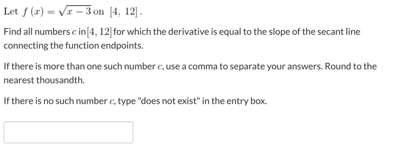 Find all numbers c [4,12] for which the derivative is equal to the slope of the secant-example-1