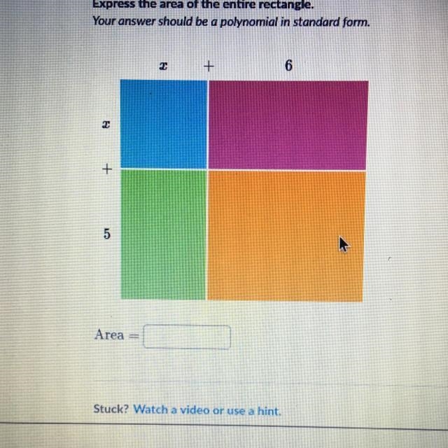 The express the area of the entire rectangle-example-1