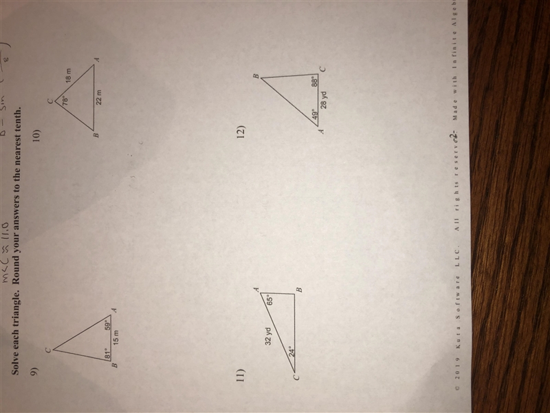 This is for law of sines It says solve each triangle so what parts am I solving? Do-example-1