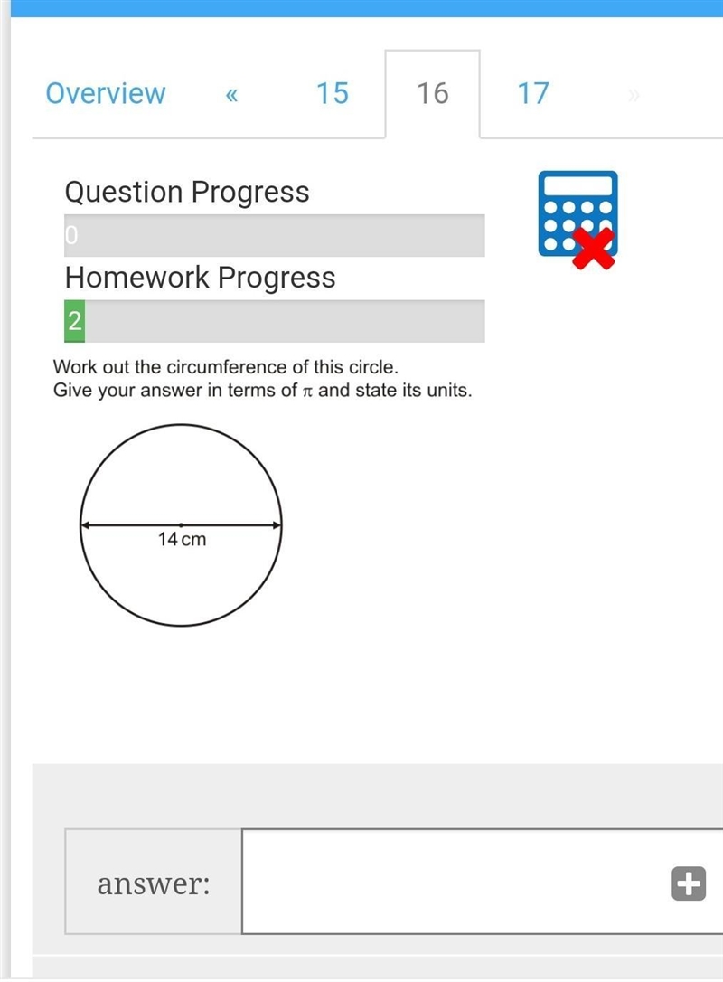 Work out the circumference of this curcle. Give your answer in terms of pi and state-example-1