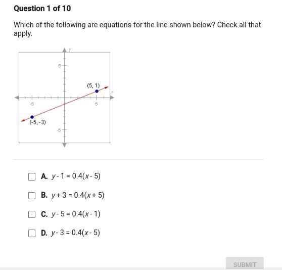 Which of the following are equations for the line shown below? Check all that apply-example-1