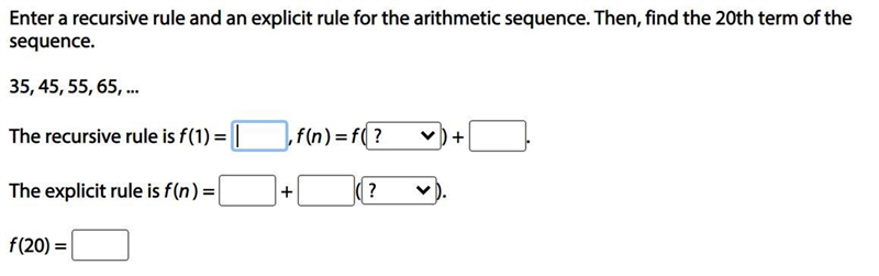 Find the recursive rule, explicit rule, and f(20)-example-1