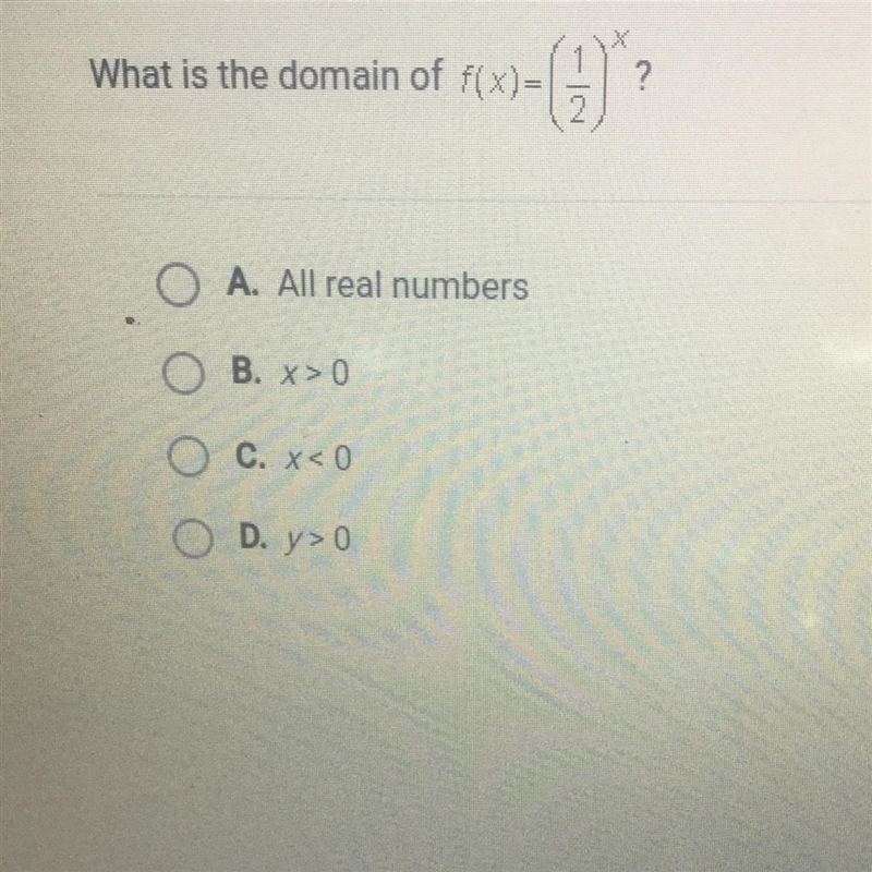 What is the domain of f(x)=(1/2)^x-example-1